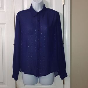 Forever 21 deep purple sheer long sleeve blouse with embellishments  Sz M